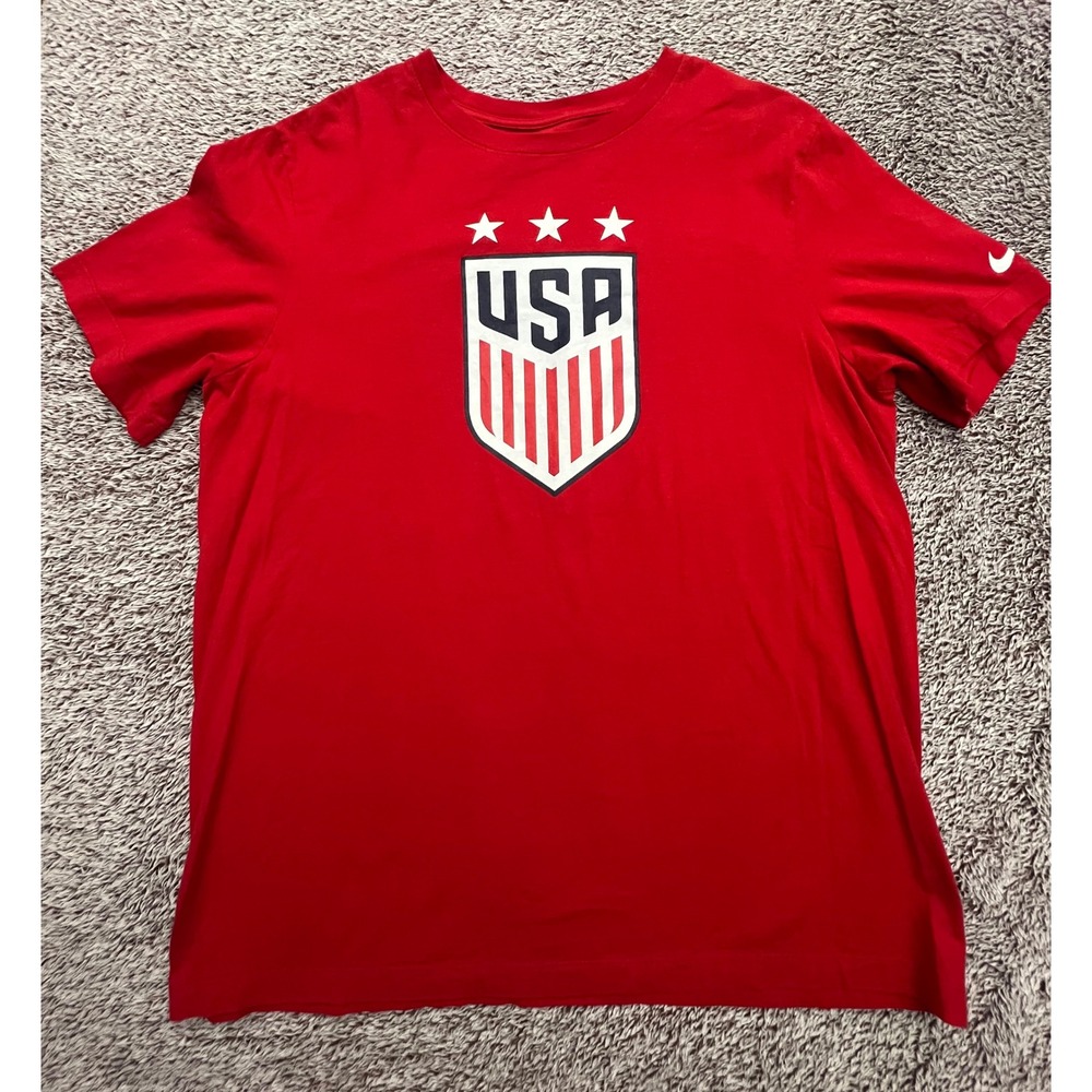 Nike USA Soccer Mens Large Red T Shirt USWNT 3 Star Crest Swoosh The Nike Tee